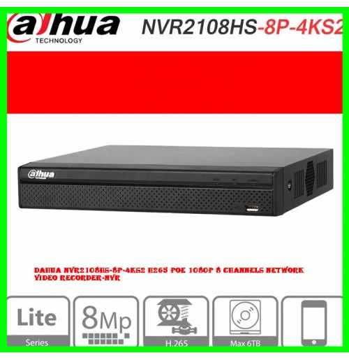 Dahua NVR2108HS-8P-4KS2 H265 PoE 1080P 8 Channels Network Video Recorder-NVR Dahua NVR2108HS-8P-4KS2 H265 PoE 1080P 8 Channels Network Video Recorder-NVR